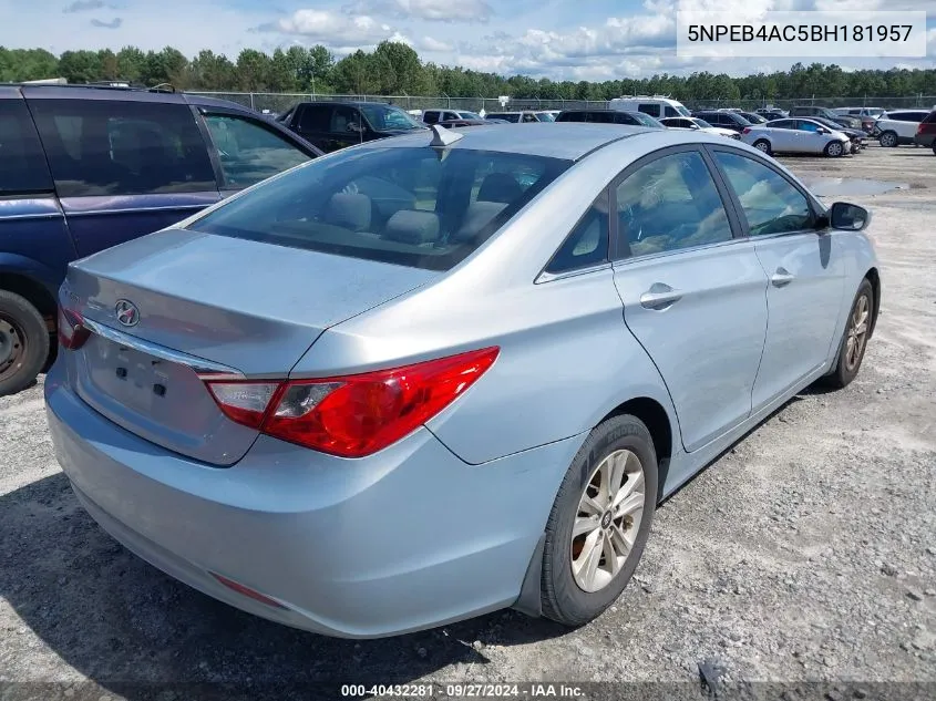 2011 Hyundai Sonata Gls VIN: 5NPEB4AC5BH181957 Lot: 40432281