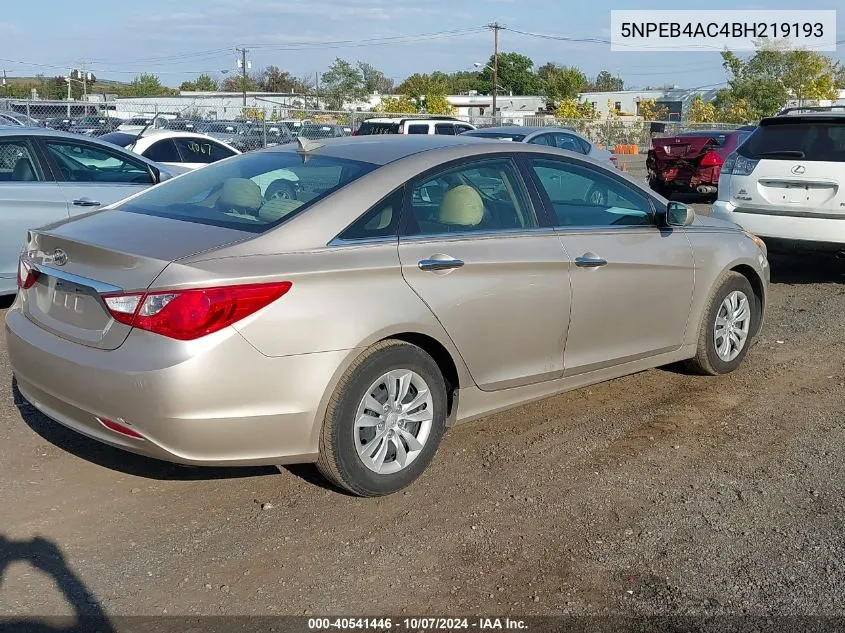 2011 Hyundai Sonata Gls VIN: 5NPEB4AC4BH219193 Lot: 40541446