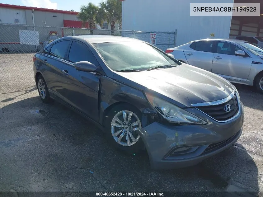 2011 Hyundai Sonata Gls VIN: 5NPEB4AC8BH194928 Lot: 40652428