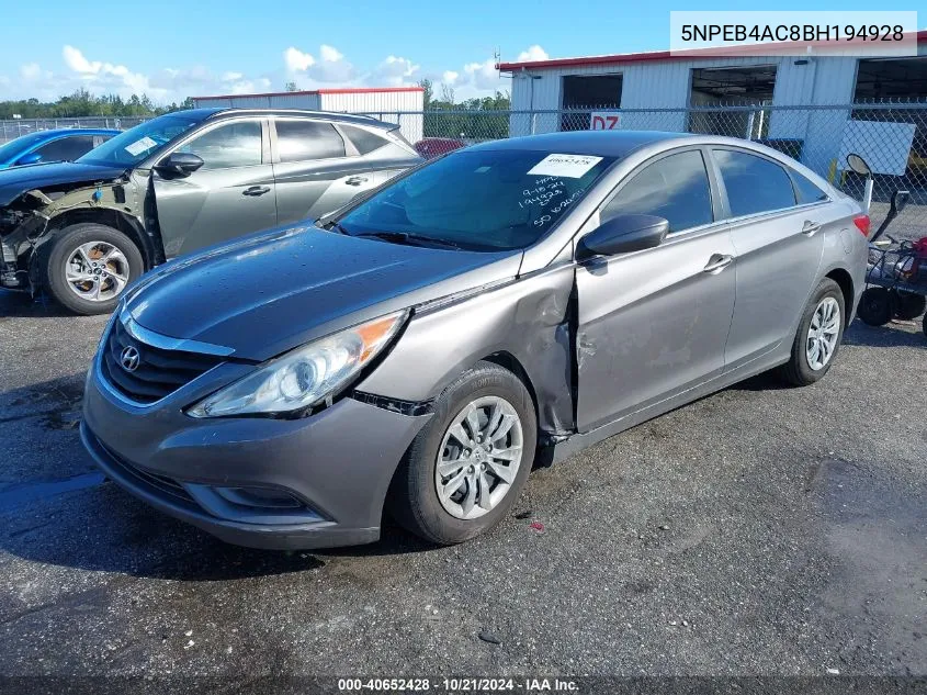 5NPEB4AC8BH194928 2011 Hyundai Sonata Gls