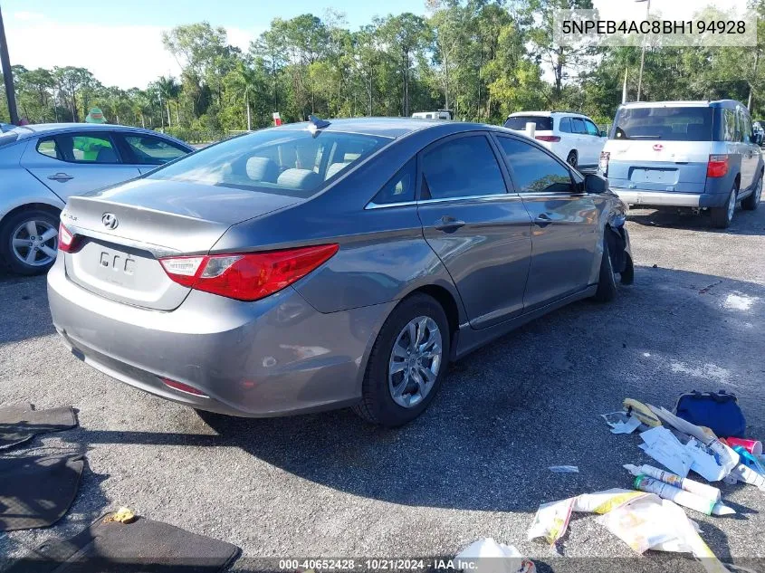 2011 Hyundai Sonata Gls VIN: 5NPEB4AC8BH194928 Lot: 40652428