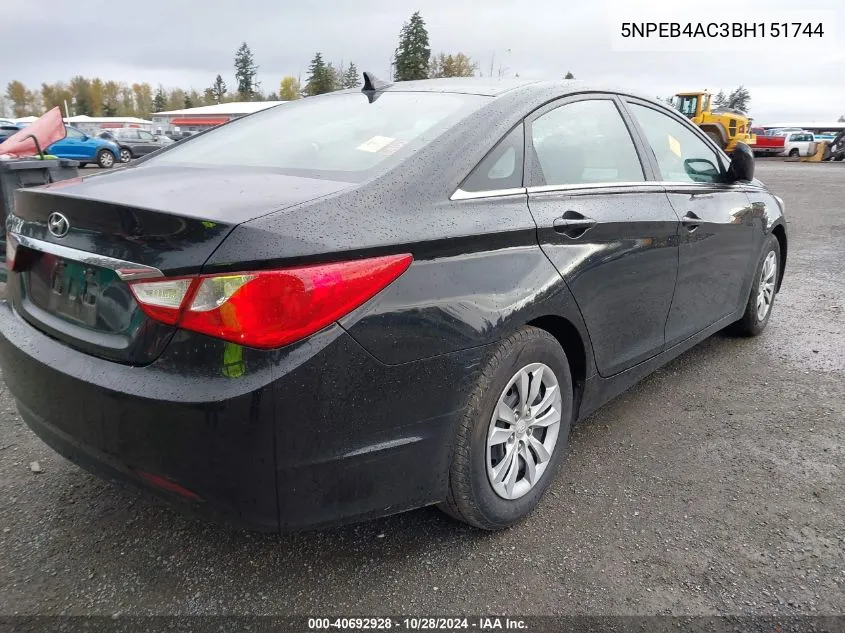 2011 Hyundai Sonata Gls VIN: 5NPEB4AC3BH151744 Lot: 40692928