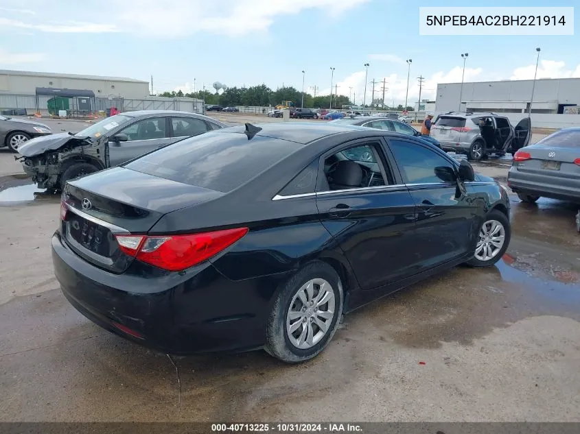 2011 Hyundai Sonata Gls VIN: 5NPEB4AC2BH221914 Lot: 40713225