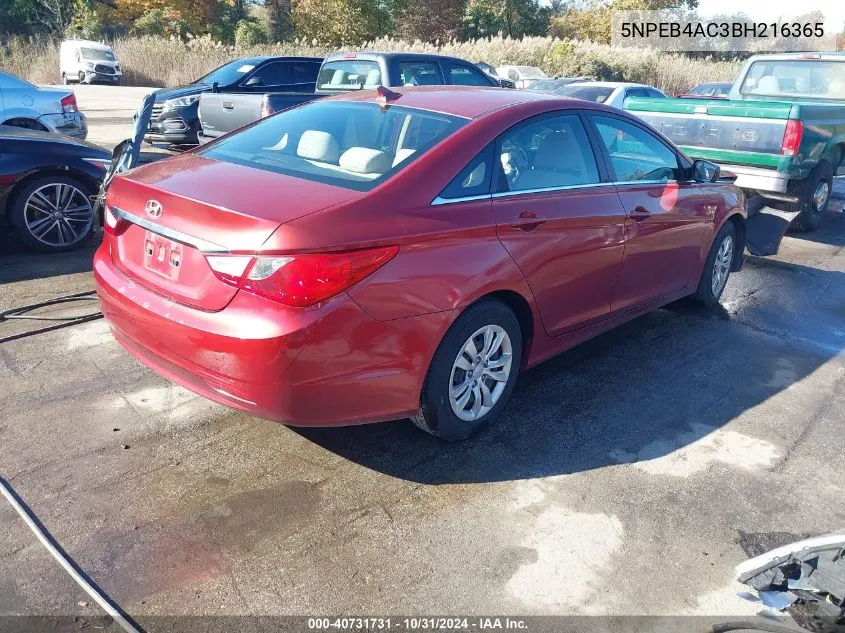 2011 Hyundai Sonata Gls VIN: 5NPEB4AC3BH216365 Lot: 40731731