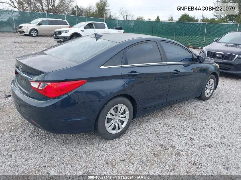 2011 Hyundai Sonata Gls VIN: 5NPEB4AC0BH220079 Lot: 40827147