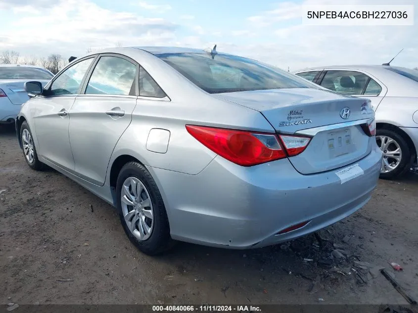 2011 Hyundai Sonata Gls VIN: 5NPEB4AC6BH227036 Lot: 40840066