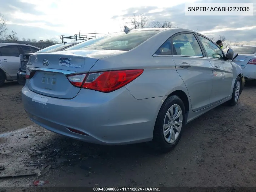 2011 Hyundai Sonata Gls VIN: 5NPEB4AC6BH227036 Lot: 40840066