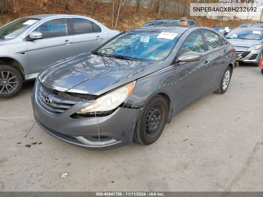 2011 Hyundai Sonata Gls VIN: 5NPEB4ACXBH232692 Lot: 40841756