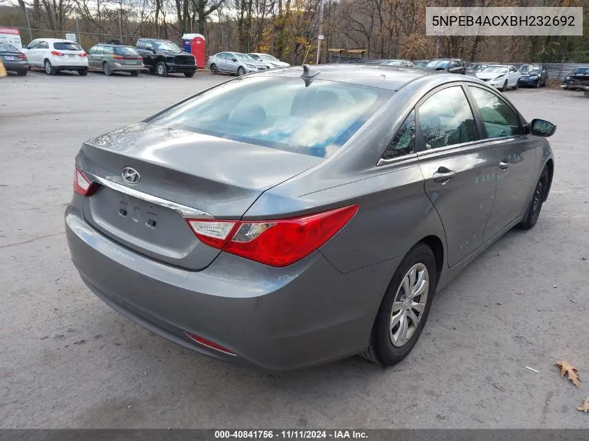 2011 Hyundai Sonata Gls VIN: 5NPEB4ACXBH232692 Lot: 40841756