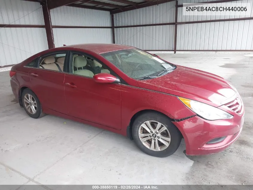 2012 Hyundai Sonata Gls VIN: 5NPEB4AC8CH440006 Lot: 38850119