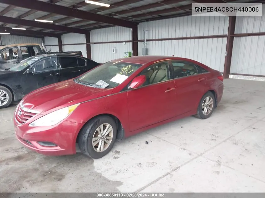 2012 Hyundai Sonata Gls VIN: 5NPEB4AC8CH440006 Lot: 38850119