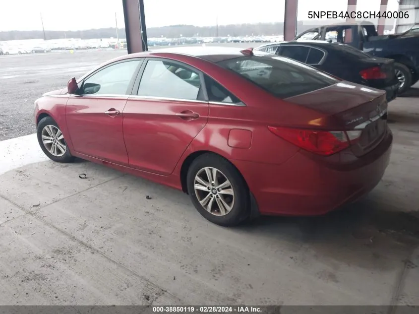 2012 Hyundai Sonata Gls VIN: 5NPEB4AC8CH440006 Lot: 38850119