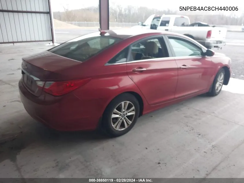 2012 Hyundai Sonata Gls VIN: 5NPEB4AC8CH440006 Lot: 38850119