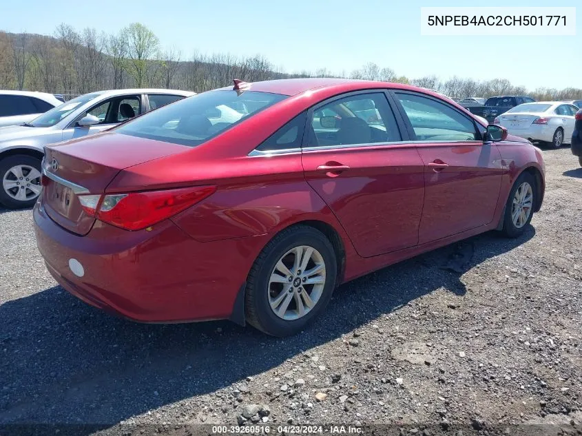 2012 Hyundai Sonata Gls VIN: 5NPEB4AC2CH501771 Lot: 39260516