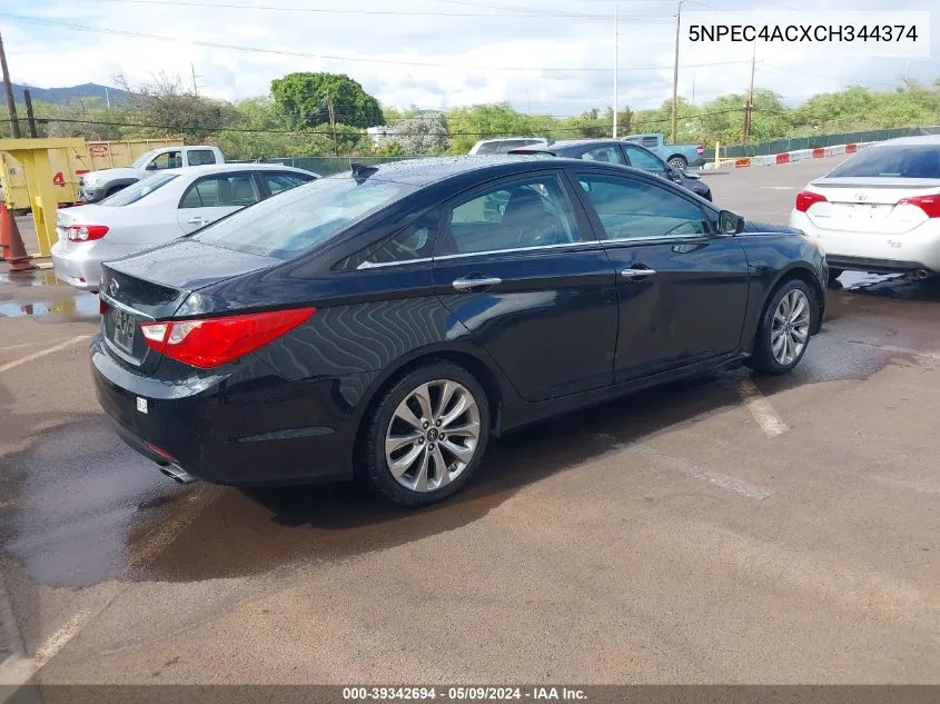 2012 Hyundai Sonata Se VIN: 5NPEC4ACXCH344374 Lot: 39342694