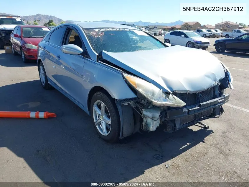 2012 Hyundai Sonata Gls VIN: 5NPEB4AC2CH367912 Lot: 39392909