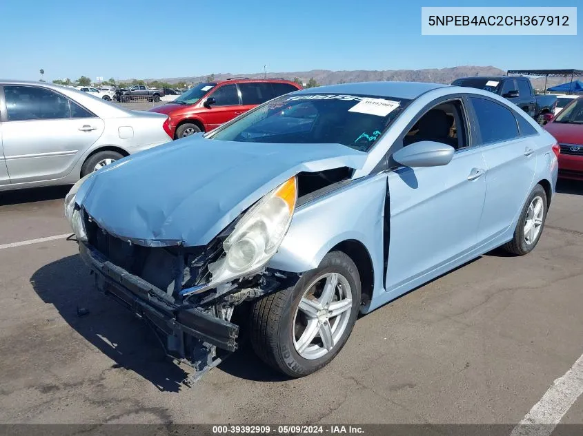 2012 Hyundai Sonata Gls VIN: 5NPEB4AC2CH367912 Lot: 39392909