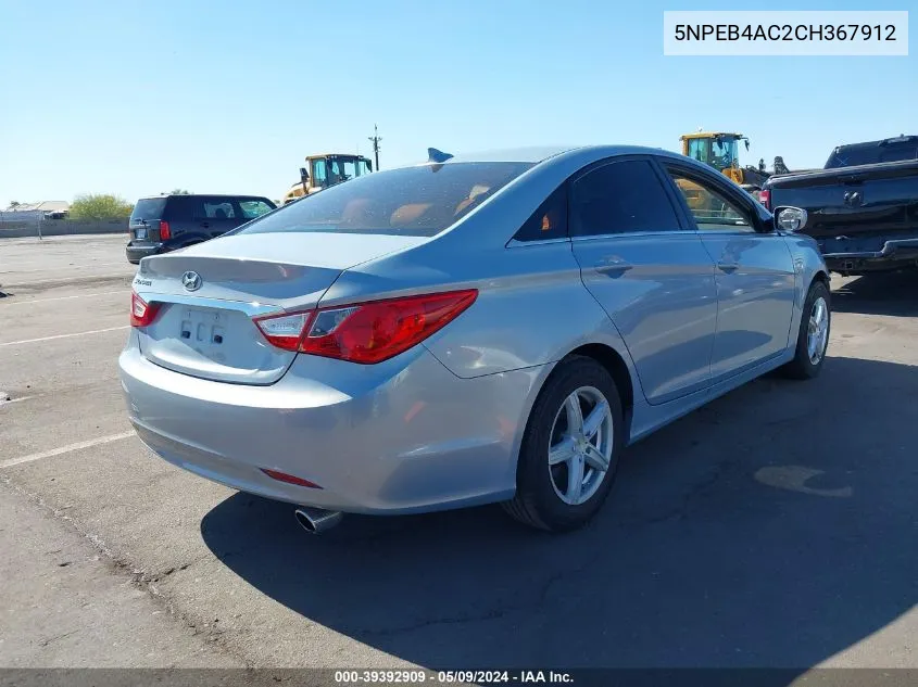 2012 Hyundai Sonata Gls VIN: 5NPEB4AC2CH367912 Lot: 39392909