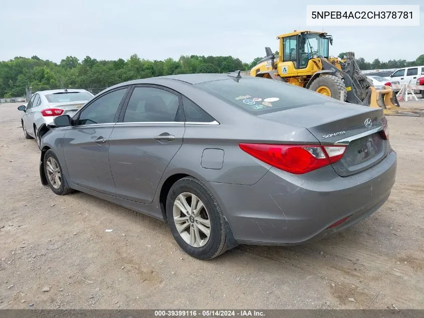 2012 Hyundai Sonata Gls VIN: 5NPEB4AC2CH378781 Lot: 39399116