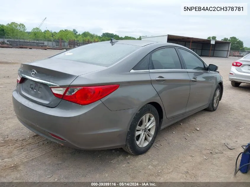 2012 Hyundai Sonata Gls VIN: 5NPEB4AC2CH378781 Lot: 39399116