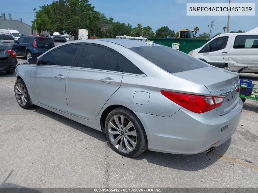 2012 Hyundai Sonata Se VIN: 5NPEC4AC1CH451359 Lot: 39455412