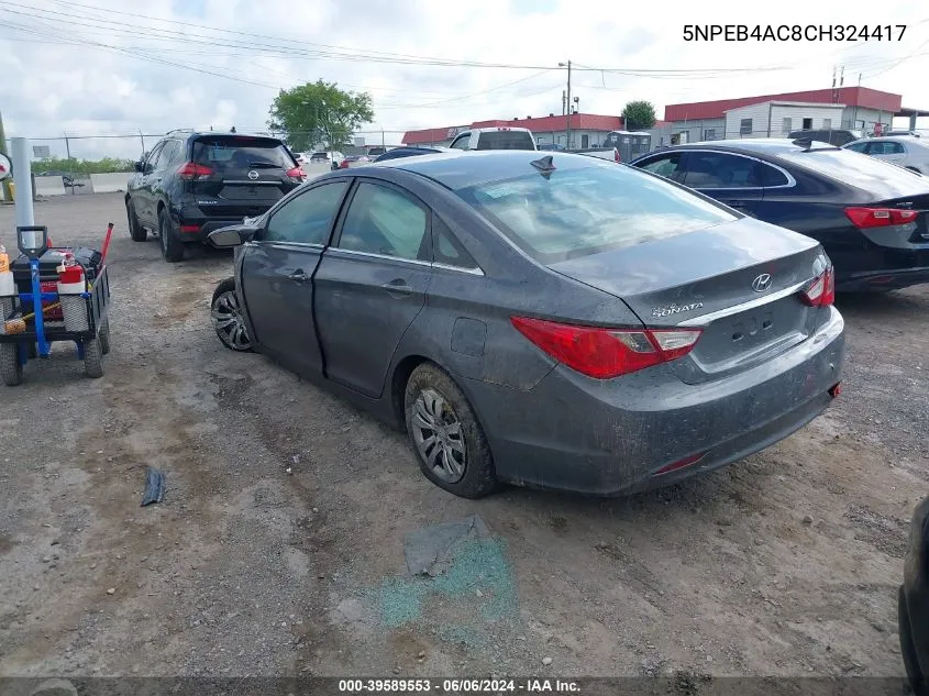 2012 Hyundai Sonata Gls VIN: 5NPEB4AC8CH324417 Lot: 39589553