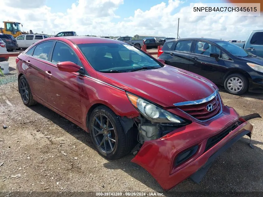 2012 Hyundai Sonata Gls VIN: 5NPEB4AC7CH345615 Lot: 39743289