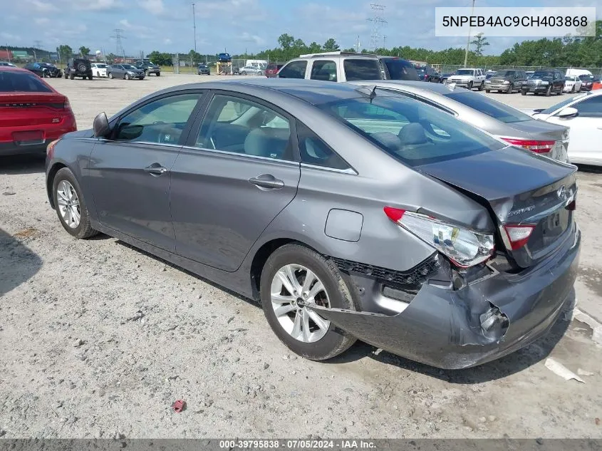 2012 Hyundai Sonata Gls VIN: 5NPEB4AC9CH403868 Lot: 39795838