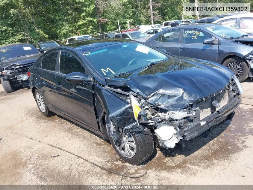 2012 Hyundai Sonata Gls VIN: 5NPEB4ACXCH359802 Lot: 39826626