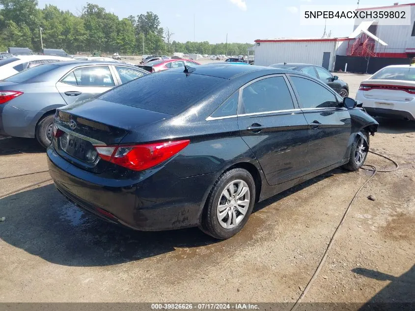 2012 Hyundai Sonata Gls VIN: 5NPEB4ACXCH359802 Lot: 39826626