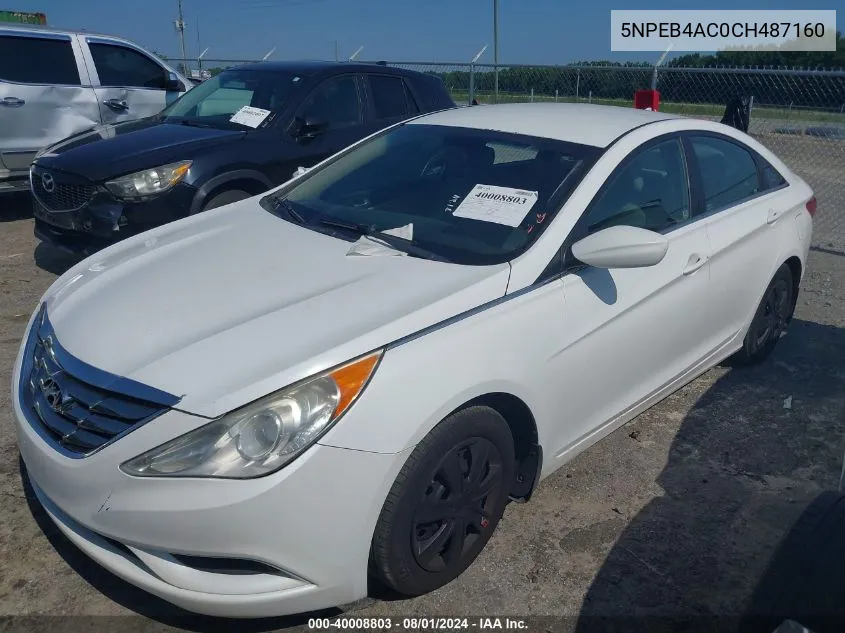 2012 Hyundai Sonata Gls VIN: 5NPEB4AC0CH487160 Lot: 40008803