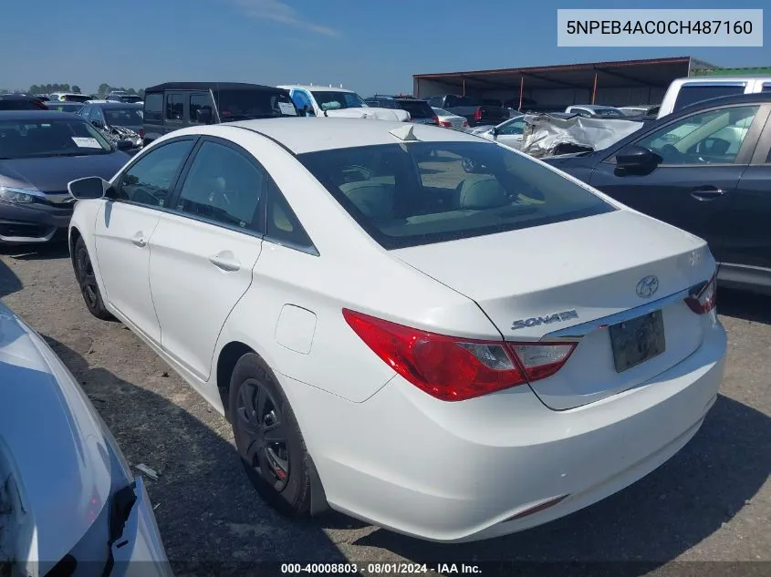 2012 Hyundai Sonata Gls VIN: 5NPEB4AC0CH487160 Lot: 40008803