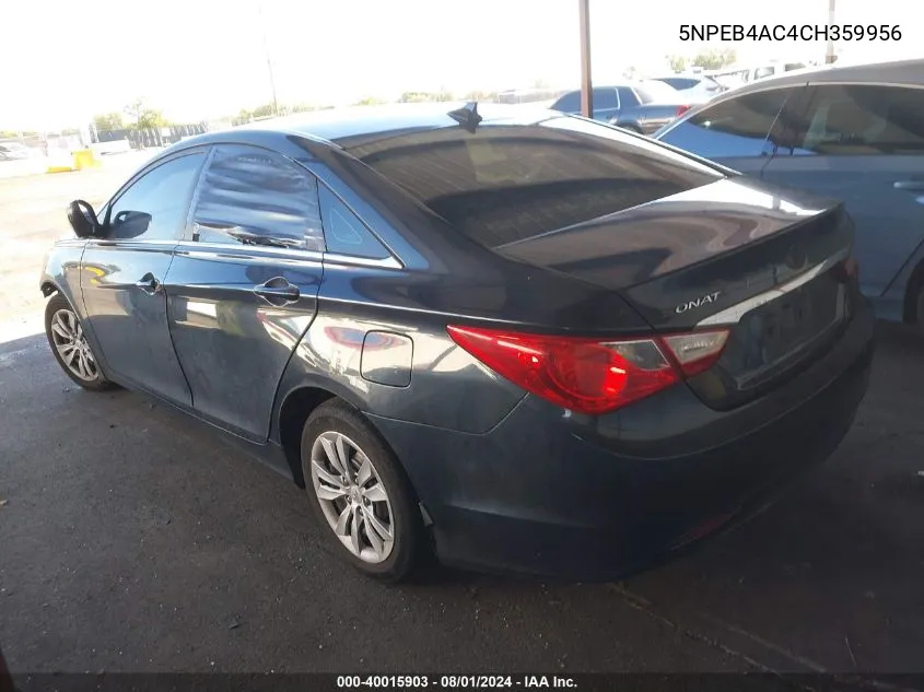 2012 Hyundai Sonata Gls VIN: 5NPEB4AC4CH359956 Lot: 40015903