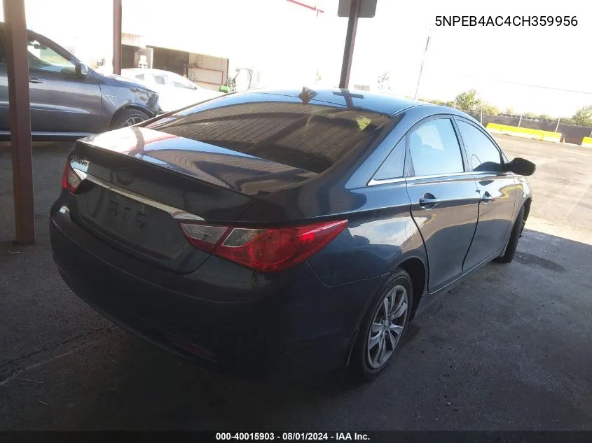 5NPEB4AC4CH359956 2012 Hyundai Sonata Gls