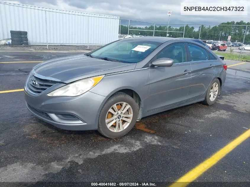 2012 Hyundai Sonata Gls VIN: 5NPEB4AC2CH347322 Lot: 40041682