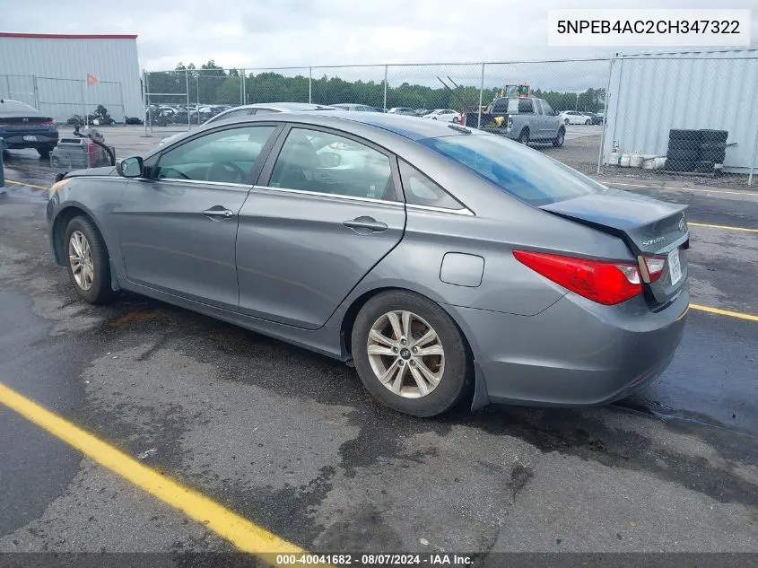 2012 Hyundai Sonata Gls VIN: 5NPEB4AC2CH347322 Lot: 40041682