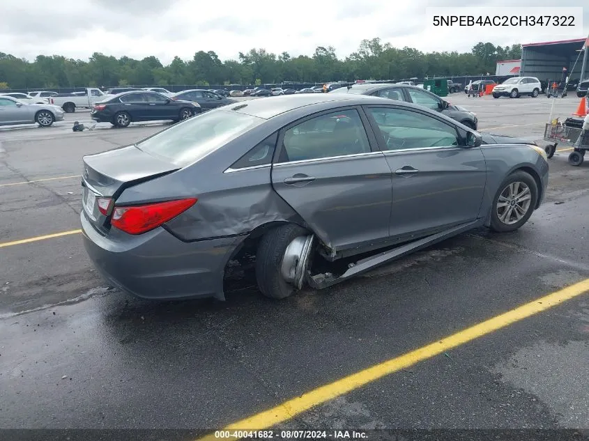 2012 Hyundai Sonata Gls VIN: 5NPEB4AC2CH347322 Lot: 40041682