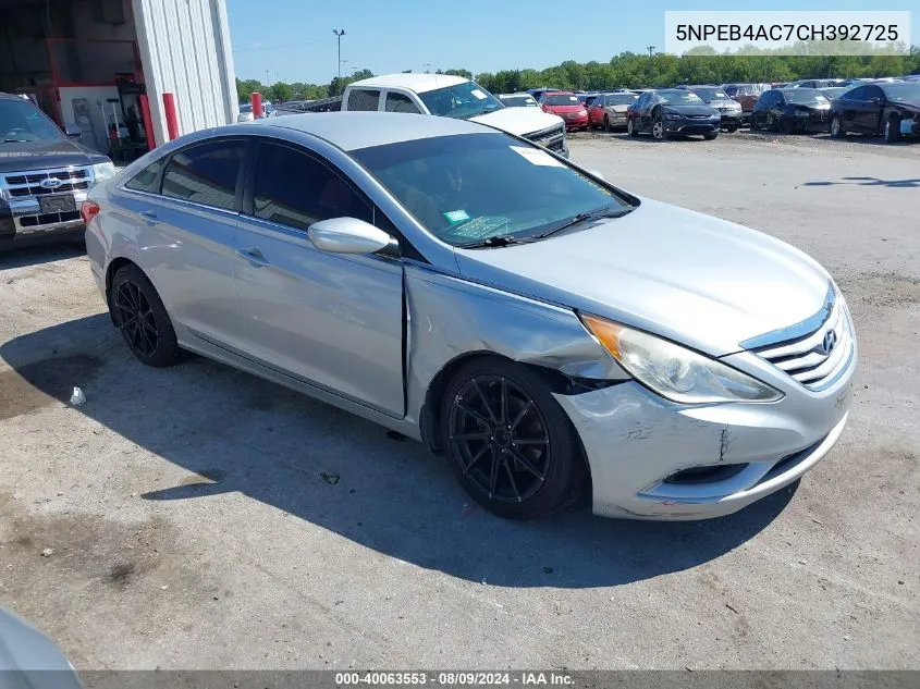 2012 Hyundai Sonata Gls VIN: 5NPEB4AC7CH392725 Lot: 40063553