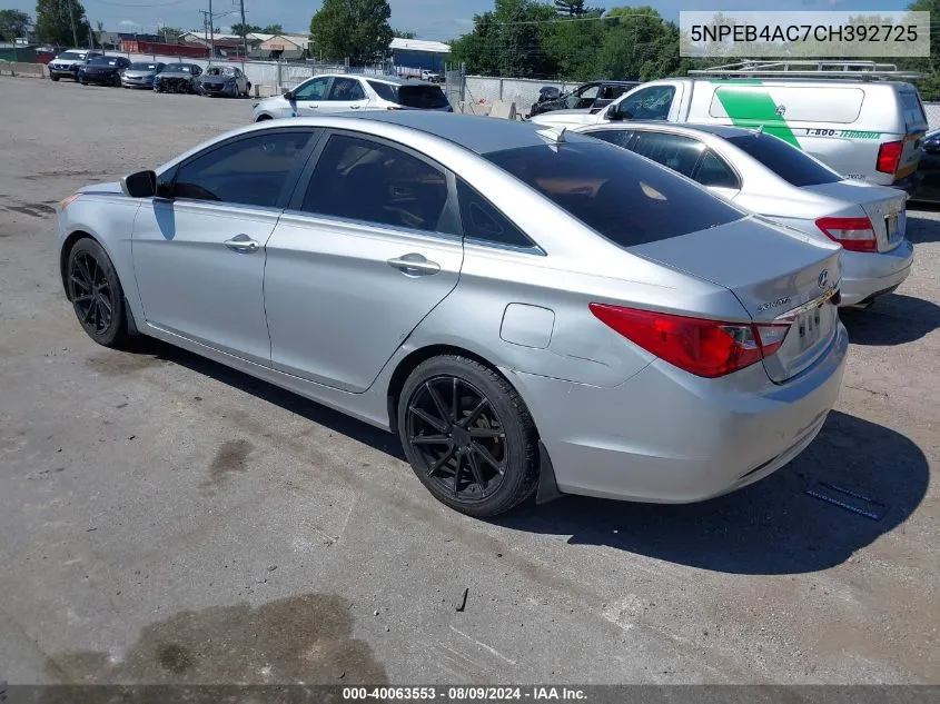 2012 Hyundai Sonata Gls VIN: 5NPEB4AC7CH392725 Lot: 40063553