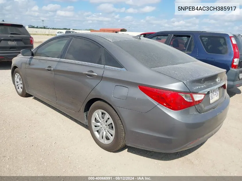 2012 Hyundai Sonata Gls VIN: 5NPEB4AC3CH385917 Lot: 40066991