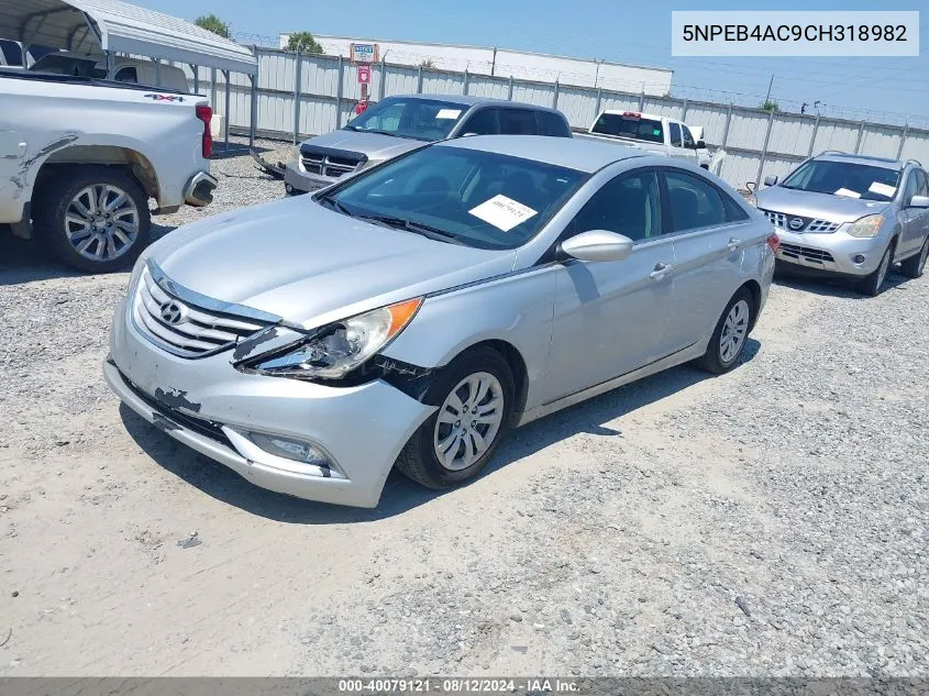 2012 Hyundai Sonata Gls VIN: 5NPEB4AC9CH318982 Lot: 40079121