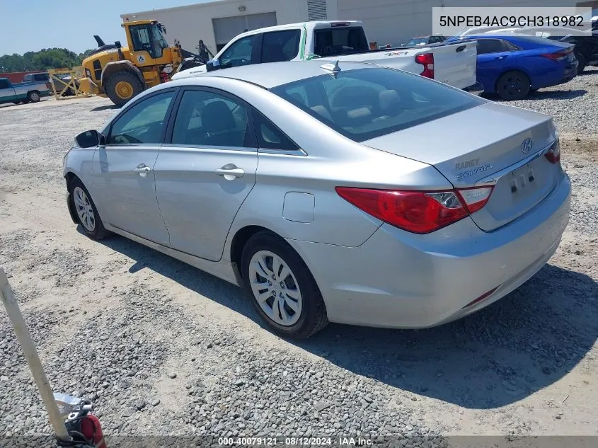 2012 Hyundai Sonata Gls VIN: 5NPEB4AC9CH318982 Lot: 40079121