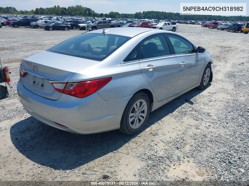 2012 Hyundai Sonata Gls VIN: 5NPEB4AC9CH318982 Lot: 40079121