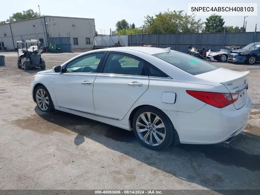 2012 Hyundai Sonata Se 2.0T VIN: 5NPEC4AB5CH408103 Lot: 40093606