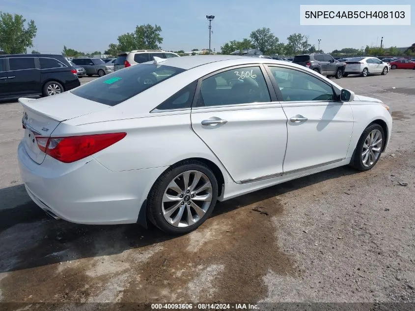 2012 Hyundai Sonata Se 2.0T VIN: 5NPEC4AB5CH408103 Lot: 40093606