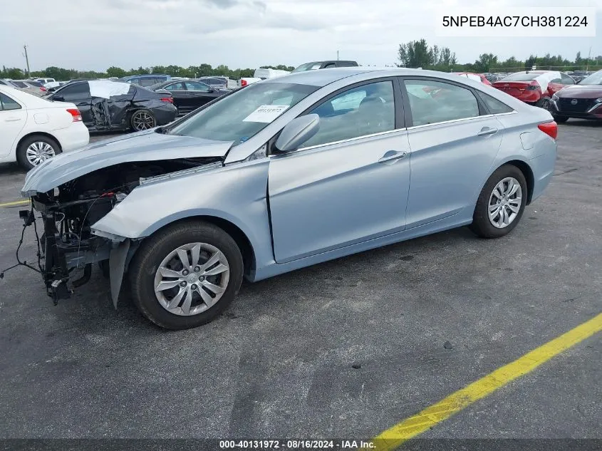 2012 Hyundai Sonata Gls VIN: 5NPEB4AC7CH381224 Lot: 40131972