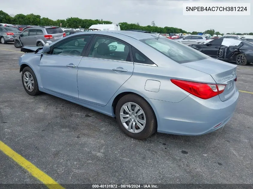 2012 Hyundai Sonata Gls VIN: 5NPEB4AC7CH381224 Lot: 40131972