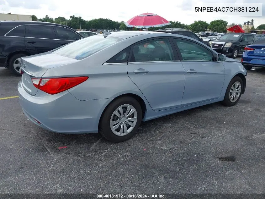 2012 Hyundai Sonata Gls VIN: 5NPEB4AC7CH381224 Lot: 40131972