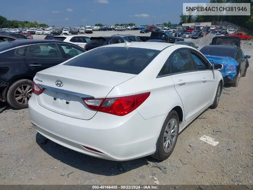 2012 Hyundai Sonata Gls VIN: 5NPEB4AC1CH381946 Lot: 40166405