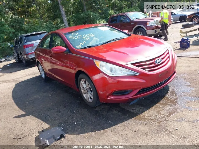 2012 Hyundai Sonata Gls VIN: 5NPEB4AC7CH351852 Lot: 40170081